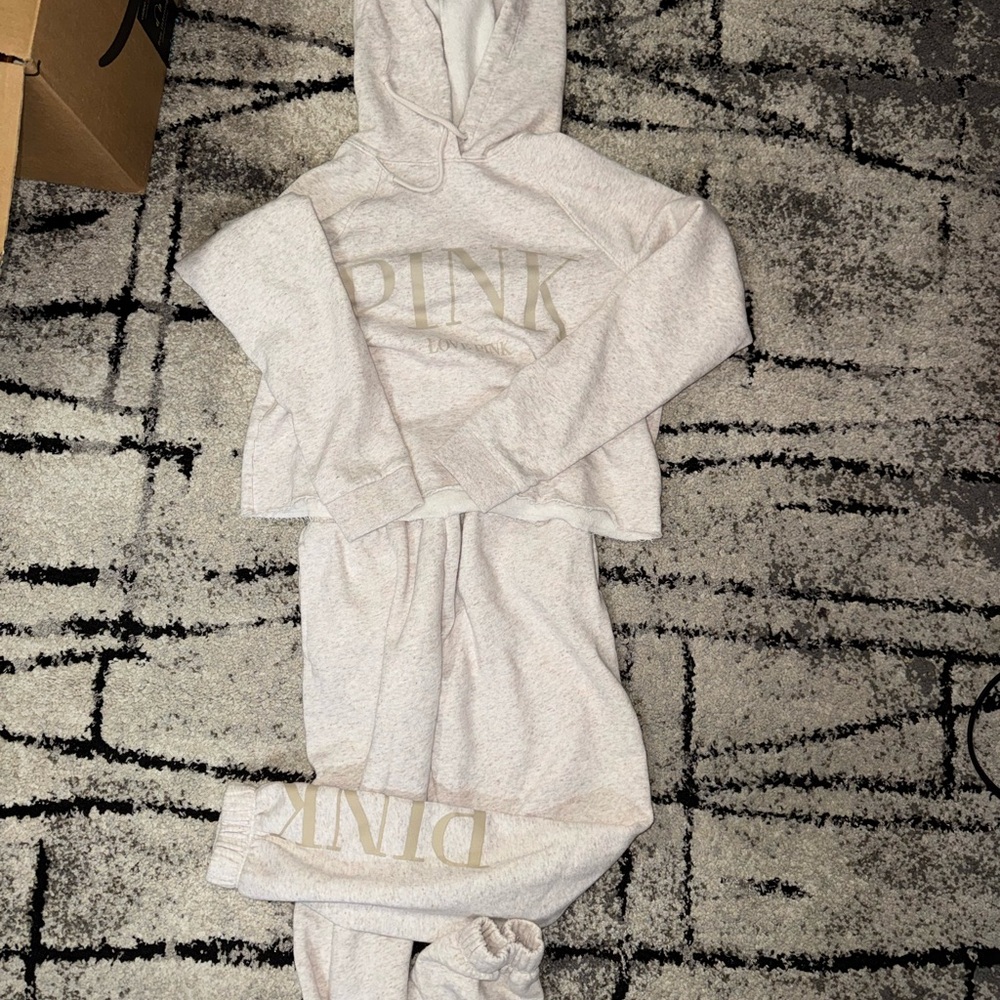 PINK Victoria's Secret Cream Hoodie Set